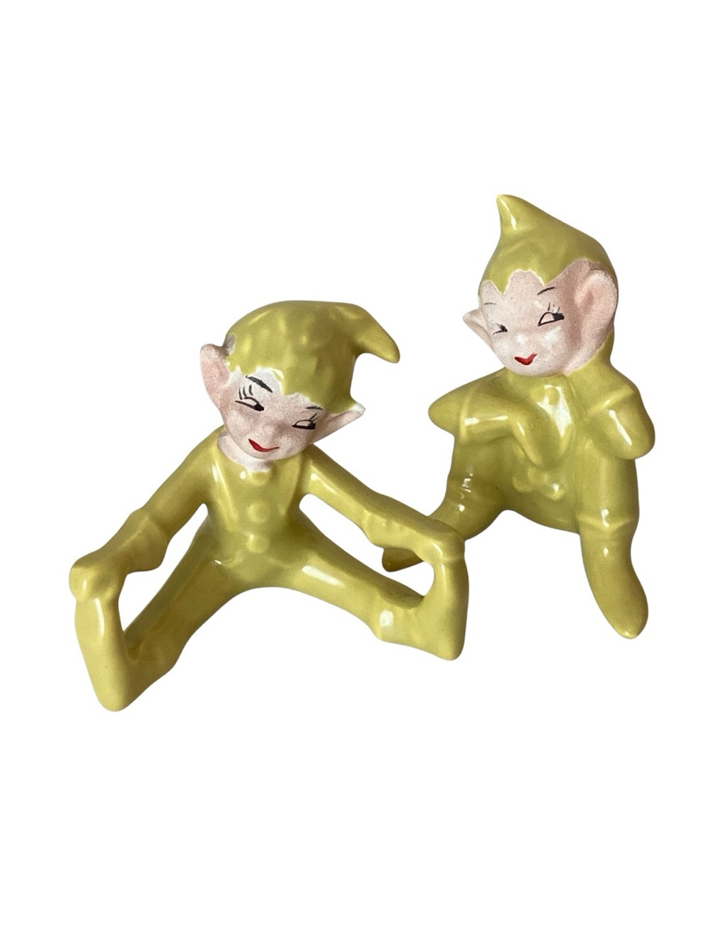 Vintage 50’s Gilner Pixie Elves Seated 2 pc Pair Chartreuse
